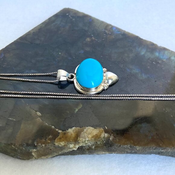 VTG Sterling Silver 925 Taxco Mexico Turquoise Cabochon Pendant Necklace 18" - Picture 12 of 16